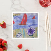 Serviette En Papier Voiles et fleurs rouges (En situation)