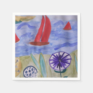 Serviette En Papier Voiles et fleurs rouges