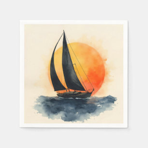 Serviette En Papier Voilier à l'aquarelle au coucher du soleil
