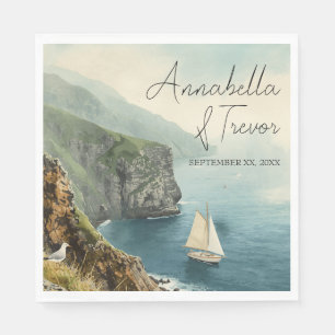 Serviette En Papier Voilier à l'aquarelle et falaises côtières Nom per