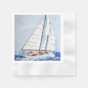 Serviette En Papier voilier haute mer aquarelle