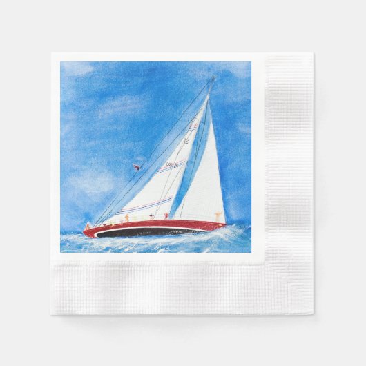 Serviette En Papier voilier haute mer aquarelle (Devant)