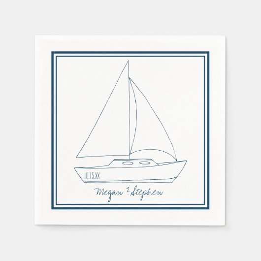 Serviette En Papier Voilier mariage (Devant)