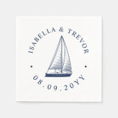 Serviette En Papier Voilier vintage | Serviettes Mariages nautiques (Devant)