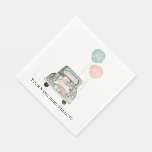 Serviette En Papier Voiture d'aquarelle Mariage Getaway (Coin)