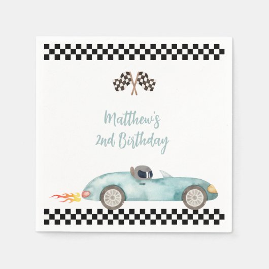 Serviette En Papier Voiture de course bleue moderne Anniversaire (Devant)