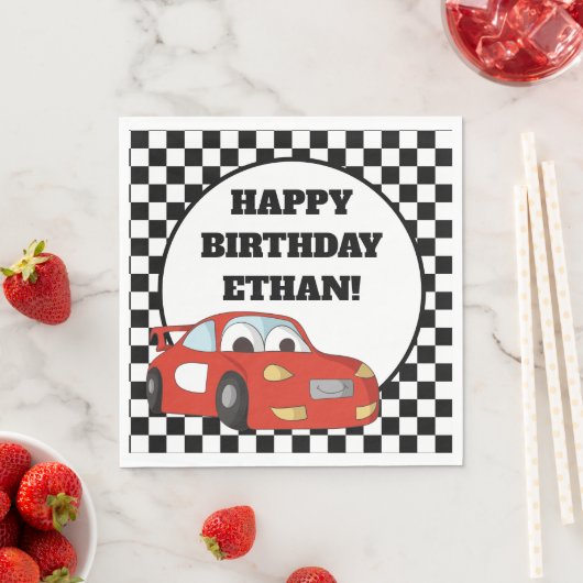 Serviette En Papier Voiture de course rouge pour enfant Noir Blanc fêt (En situation)