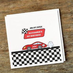 Serviette En Papier Voiture de course rouge rétro garçon de 1er annive