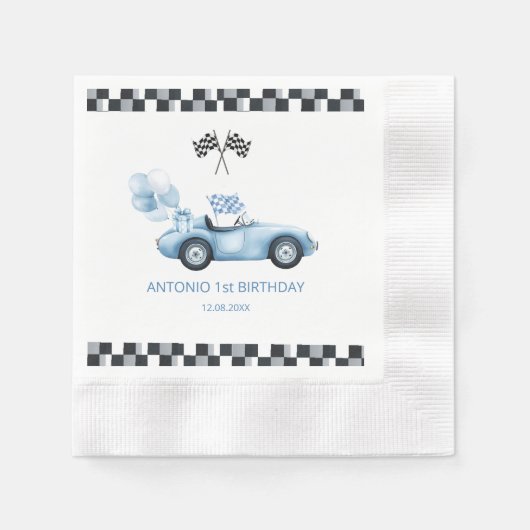 Serviette En Papier Voiture de course Watercolor 1er anniversaire (Devant)