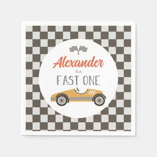 Serviette En Papier Voiture Fast One jaune Race Anniversaire (Devant)