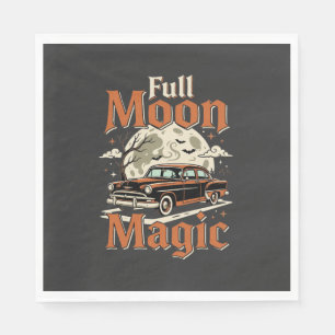 Serviette En Papier Voiture Vintage Magie Pleine Lune Halloween