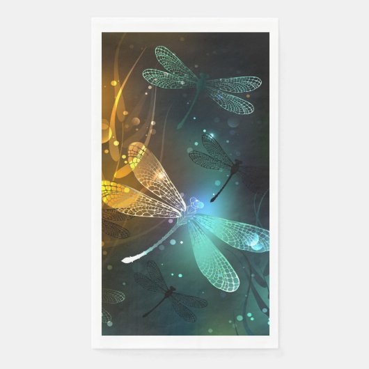 Serviette En Papier Vol de libellule verte lumineuse (Devant)