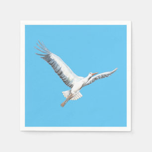 Serviette En Papier Voler cigogne blanche - arrière - plan bleu