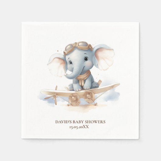 Serviette En Papier Voler dans des lisses adorables : Aquarelle élépha (Devant)