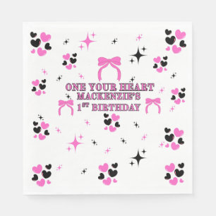 SERVIETTE EN PAPIER VOLER LES CŒURS ROSE NOIR 16,5 CM ANNIVERSAIRE FIL