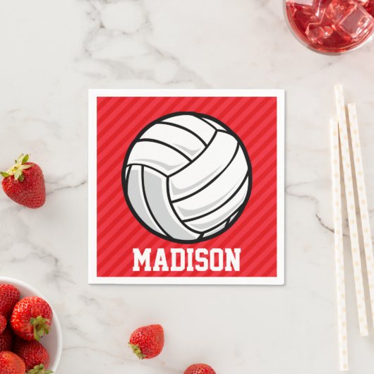 Serviette En Papier Volley-ball; rayures rouges écarlates (En situation)