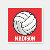Serviette En Papier Volley-ball; rayures rouges écarlates (Devant)