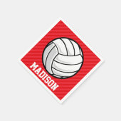 Serviette En Papier Volley-ball; rayures rouges écarlates (Coin)