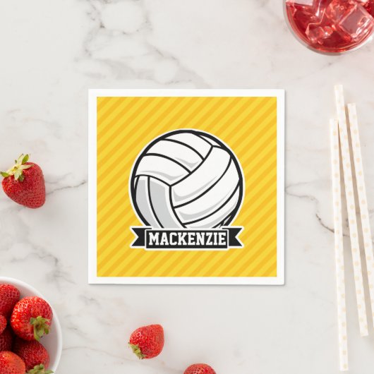 Serviette En Papier Volley-ball sur rayures jaunes (En situation)