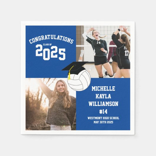 Serviette En Papier Volleyball Graduation Sports Blue (Devant)