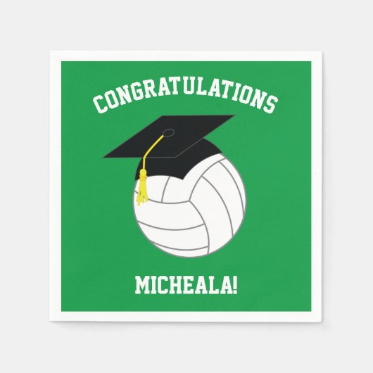 Serviette En Papier Volleyball Graduation Sports Green (Devant)
