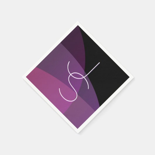 Serviette En Papier Vos initiales de chevauchement | Moderne violet et (Coin)