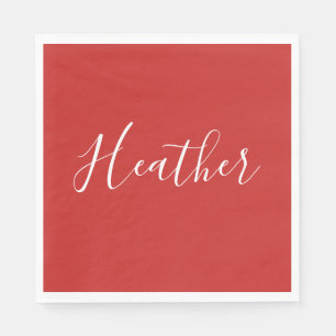 Serviette En Papier Votre écriture blanche personnalisée sur fond roug