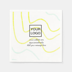 Serviette En Papier Votre logo ici blanc simple minimal lignes jaunes 