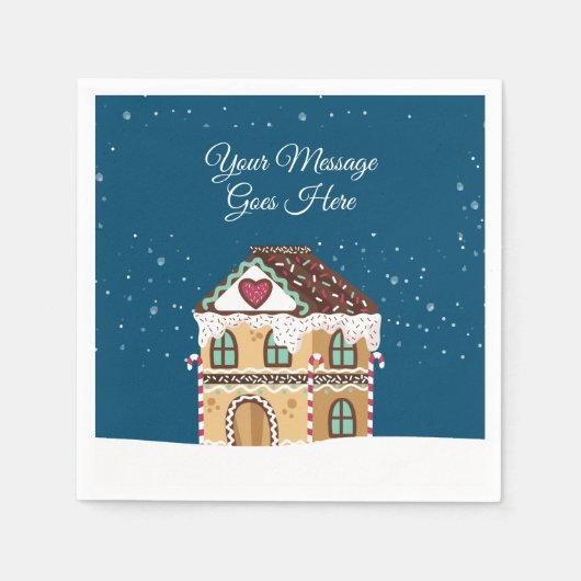 Serviette En Papier Votre message Scène d'hiver Gingerbread House (Devant)