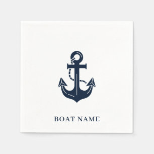 Serviette En Papier Votre nom de bateau Ancre Bleu marine Nautical