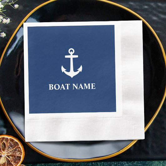 Serviette En Papier Votre nom de bateau Ancre Blue Cocktail