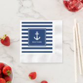 Serviette En Papier Votre nom de bateau Ancre Blue Stripes Cocktail (En situation)