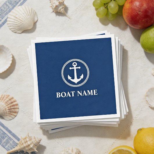 Serviette En Papier Votre nom de bateau Ancre de mer bleue
