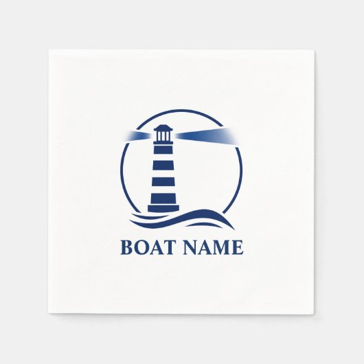 Serviette En Papier Votre nom de bateau Classic Lighthouse Navy Blue (Devant)