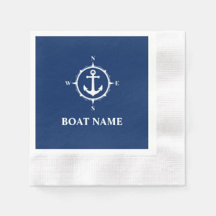 Serviette En Papier Votre nom de bateau Compass Ancre Blue Cocktail