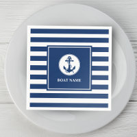 Votre nom de bateau Corde & Ancre Bleu Stripes