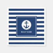 Serviette En Papier Votre nom de bateau Corde & Ancre Bleu Stripes (Devant)
