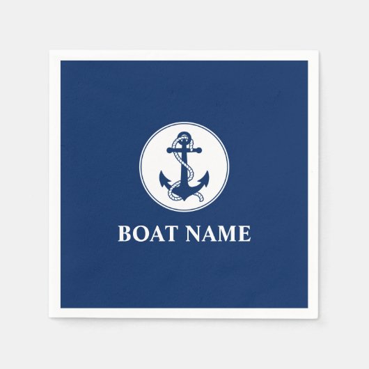 Serviette En Papier Votre nom de bateau Corde et Ancre Bleu (Devant)