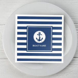 Serviette En Papier Votre nom de bateau Rope & Ancre Blue Stripes
