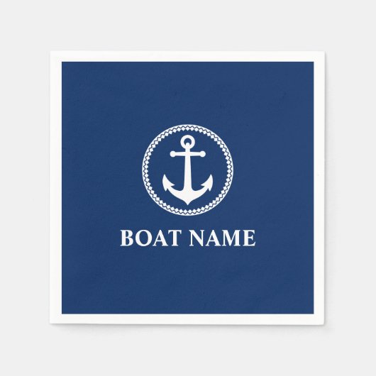 Serviette En Papier Votre nom de bateau Sea Ancre Blue (Devant)