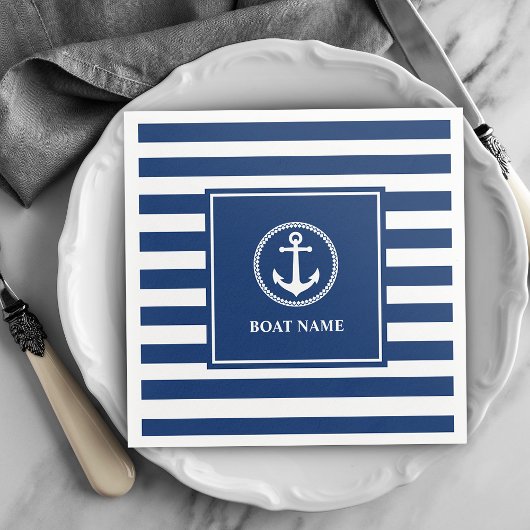 Serviette En Papier Votre nom de bateau Sea Ancre Blue Stripes