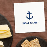 Serviette En Papier Votre nom de bateau Vintage Ancre nautique bleu ma<br><div class="desc">Nom personnalisé du bateau ou nom du bateau avec Ancre nautique Vintage dans les serviettes de cocktail bleu marine et blanc.</div>