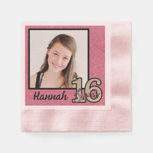 Serviette En Papier Votre nom et photo Sweet 16 avec Parties scintilla