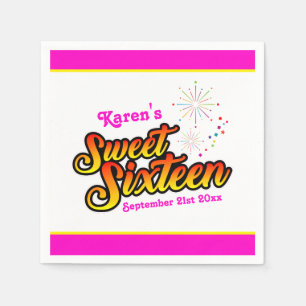 Serviette En Papier Votre nom et votre date Sweet sixteen rose et jaun