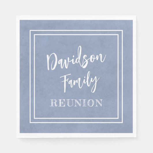 Serviette En Papier Votre nom Family Reunion Script Dusty Blue Paper (Devant)
