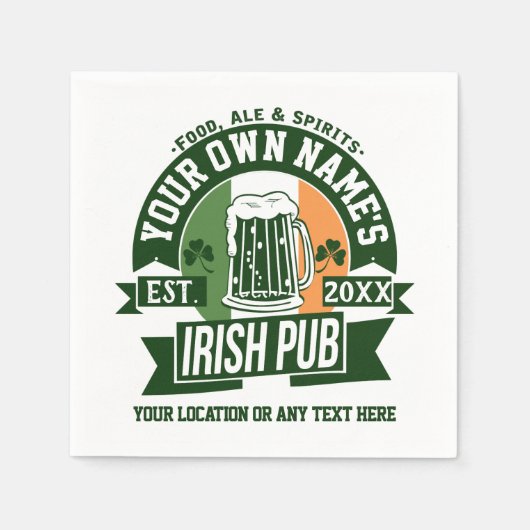Serviette En Papier Votre nom Irish Pub | Personnalisez la Saint Patri (Devant)