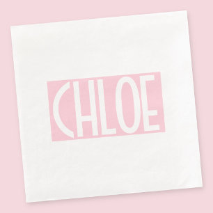 Serviette En Papier Votre Nom Texte Blanc Gras sur Rose Clair