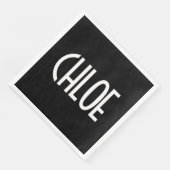 Serviette En Papier Votre nom, texte gras blanc | Noir (Coin)