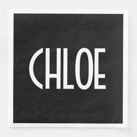 Serviette En Papier Votre nom, texte gras blanc | Noir (Devant)
