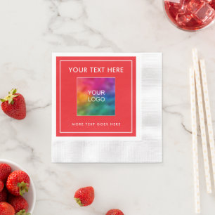 Serviette En Papier Votre texte de logo Noël rouge blanc Cocktail en r